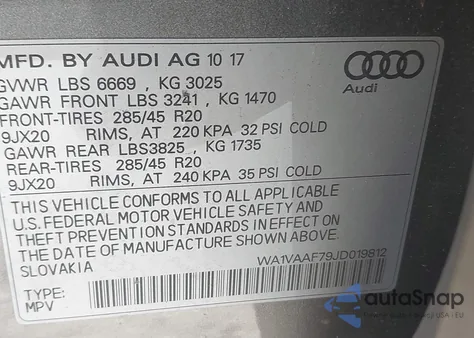 2018 Audi Q7 3.0T Premium из США, поврежденный, VIN WA1VAAF79JD019812